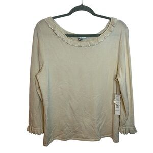 Nwt Pursuits Ltd. cream Silk Ruffle Beaded Sweater
